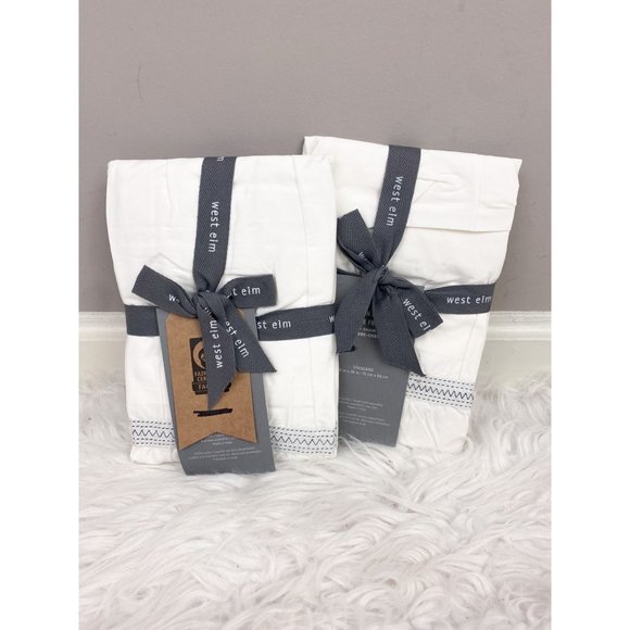 West Elm Ribbon Ruched Ivory Metallic Silver Standard Sham Set of 2 NEW - Picture 1 of 3